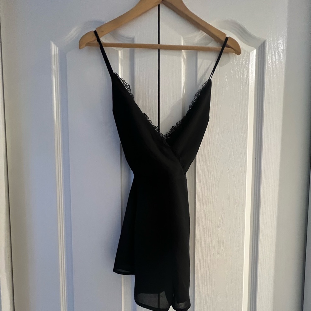 Black  Lace Trim Jumpsuit